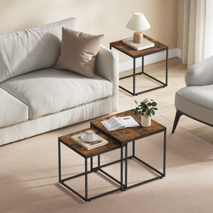 Set di 2 tavolini da caffè quadrati Valora | Piano rustico con struttura in acciaio nero