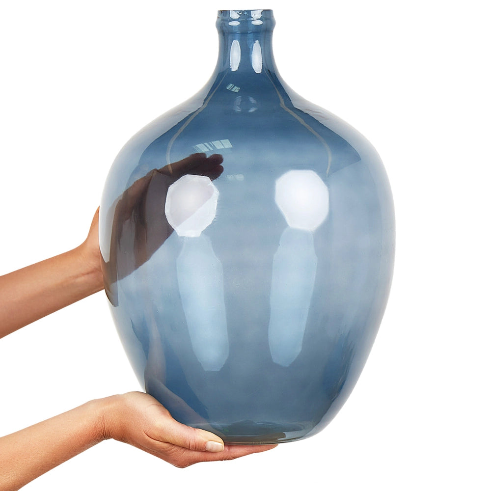 Vaso di fiori in vetro blu 39 cm decorativo fatto a mano rotondo a forma di bocciolo da tavolo decorazione della casa design moderno