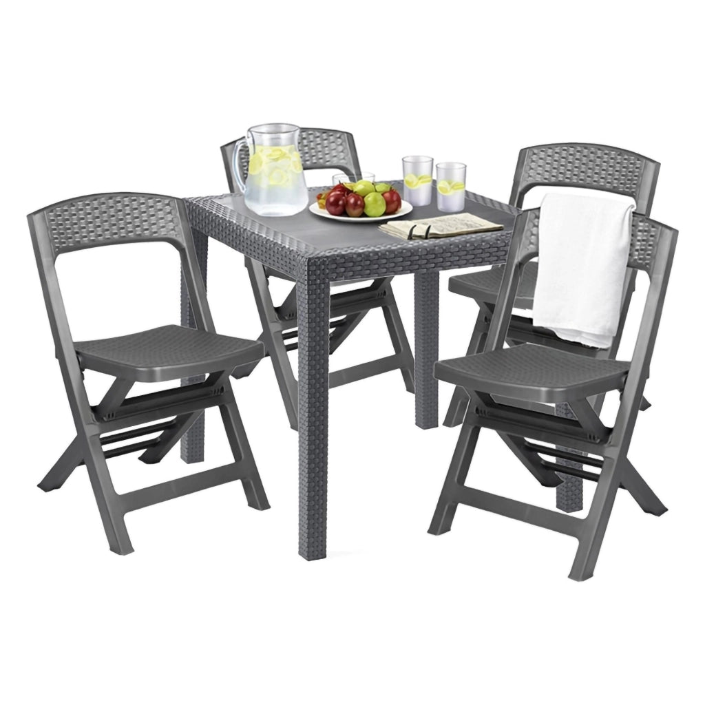 Set salotto da esterno Sanzeno, Salottino outdoor o indoor, Tavolo quadrato con 2 sedie pieghevoli, Made in Italy, Antracite