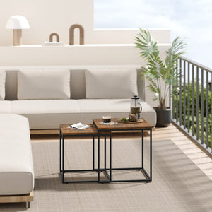 Set di 2 tavolini da caffè quadrati Valora | Piano rustico con struttura in acciaio nero