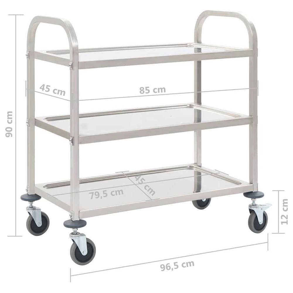 3-Tier Serving Trolley 96.5 X 55 X 90 Cm Stainless Steel