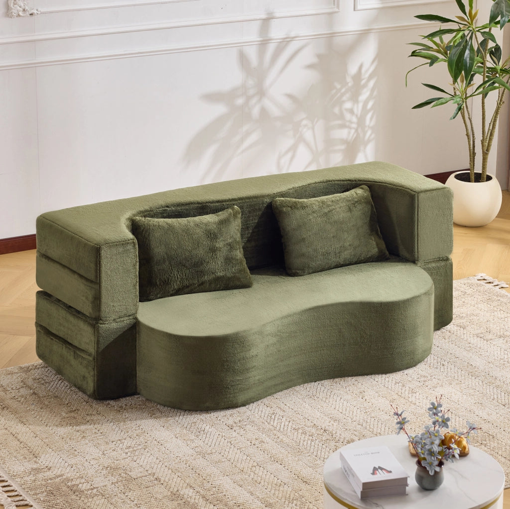 Divano letto 180x110x70 cm verde in schiuma， senza montaggio， 2 cuscini