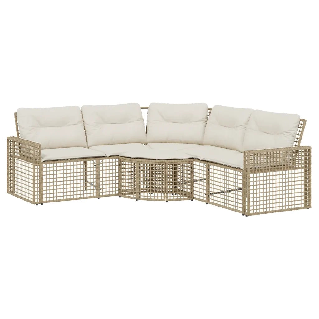 Divano da Giardino a L con Cuscini e Pouf-Sofa da Giardino-Divano da esterno Beige in Polyrattan 417132