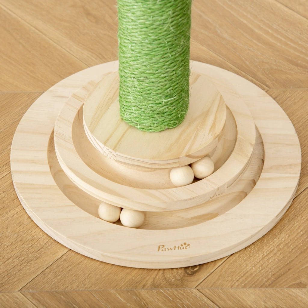 Albero Tiragraffi a Cactus per Gatti 32x32x60 cm in Corda Sisal e Palline in Legno Verde