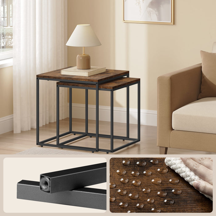 Set di 2 tavolini da caffè quadrati Valora | Piano rustico con struttura in acciaio nero
