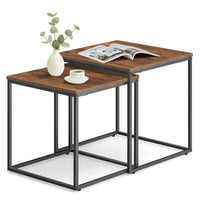 Set di 2 tavolini da caffè quadrati Valora | Piano rustico con struttura in acciaio nero