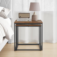 Set di 2 tavolini da caffè quadrati Valora | Piano rustico con struttura in acciaio nero