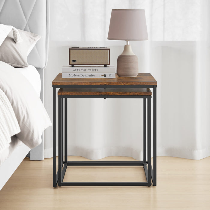 Set di 2 tavolini da caffè quadrati Valora | Piano rustico con struttura in acciaio nero