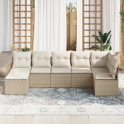 Set di Divano da Giardino  7 Pezzi con Cuscini Beige Polyrattan