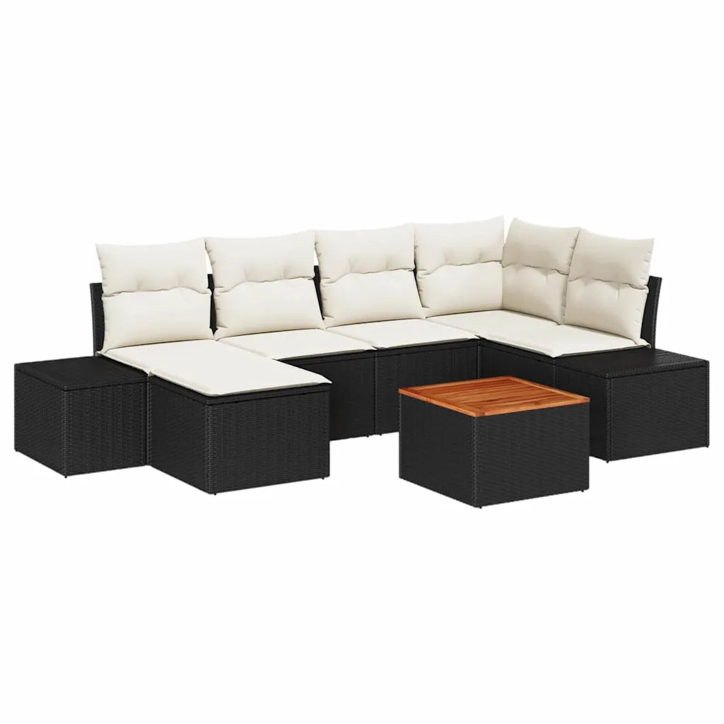 Set Divano da Giardino con cuscino 7 pcs Nero polyrattan 3347978