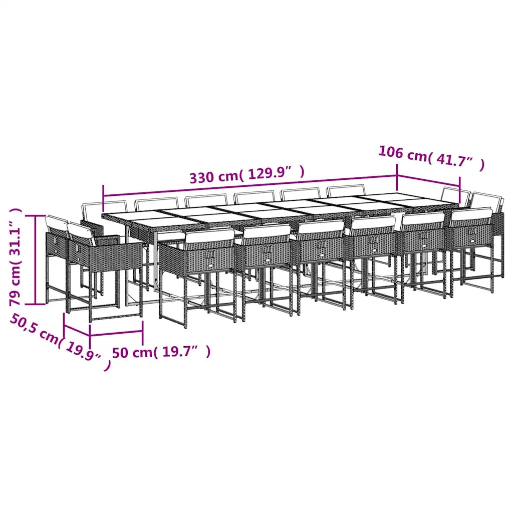 Set da Pranzo da Giardino 17 pz con Cuscini Nero in Polyrattan 3211422