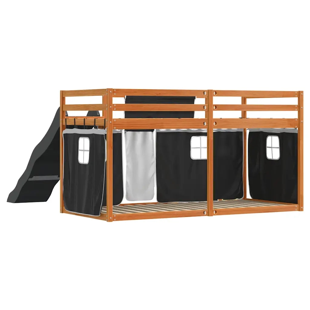 vidaXL Letto a Castello con Scivolo e Tende Bianco e Nero 90x200 cm