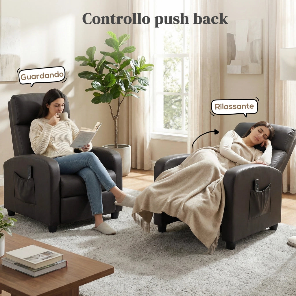 Poltrona Relax Massaggiante con Telecomando e 8 Programmi, Reclinazione e Poggiapiedi, 68x88x98cm, Marrone