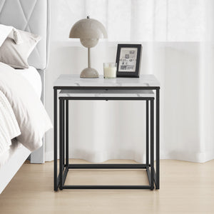 Tavolino da caffè quadrato Valora, set da 2 | Piano in marmo con struttura in acciaio nero