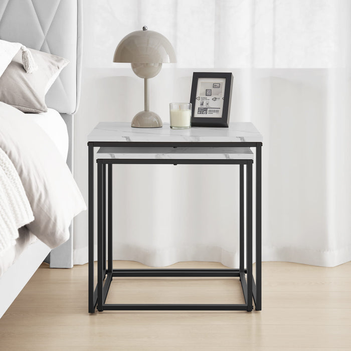 Tavolino da caffè quadrato Valora, set da 2 | Piano in marmo con struttura in acciaio nero