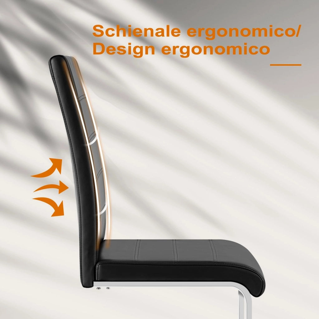 Set di 4 Sedie per Sala da Pranzo, Sedie da Cucina Moderne con Schienale Alto, Sedie Cantilever Imbottite Ergonomiche per Soggiorno, Ufficio, in PU, Nero, BH378sz-4
