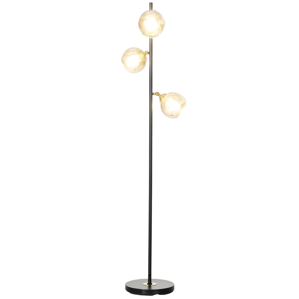 Lampada da Terra in Metallo ad Albero con 3 Paralumi in Vetro, ?36x162 cm, Nero e Grigio