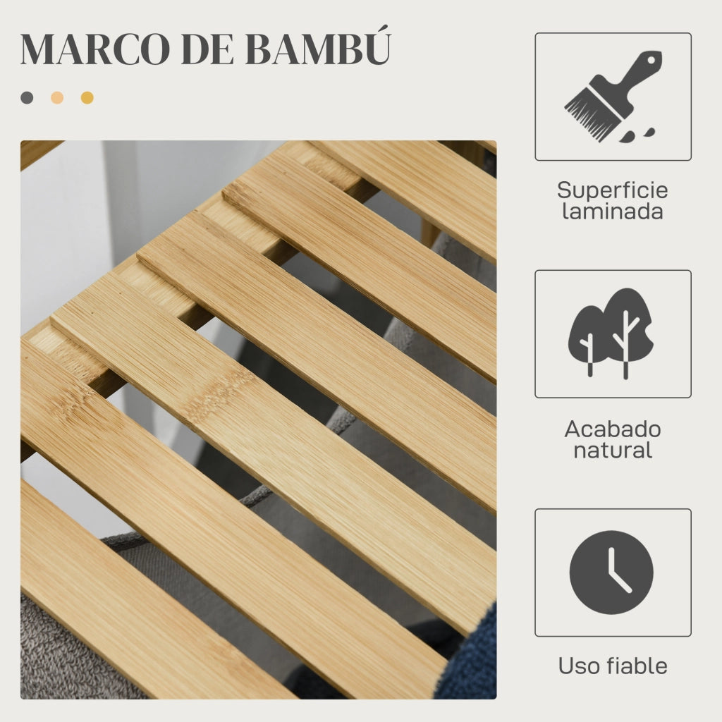 Cesto portabiancheria in bamb¨´ ¨C Xylo ¨C con 2 borse estraibili e ripiano, capacit¨¤ 2x40,6L, 64x33x73 cm