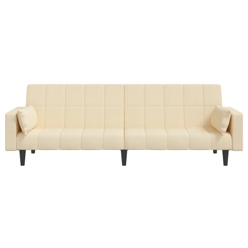 Divano Letto a 2 Posti con 2 Cuscini Crema in Tessuto 375836