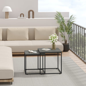 Set di 2 tavolini da caffè quadrati Valora | Piano in cemento con struttura in acciaio nero