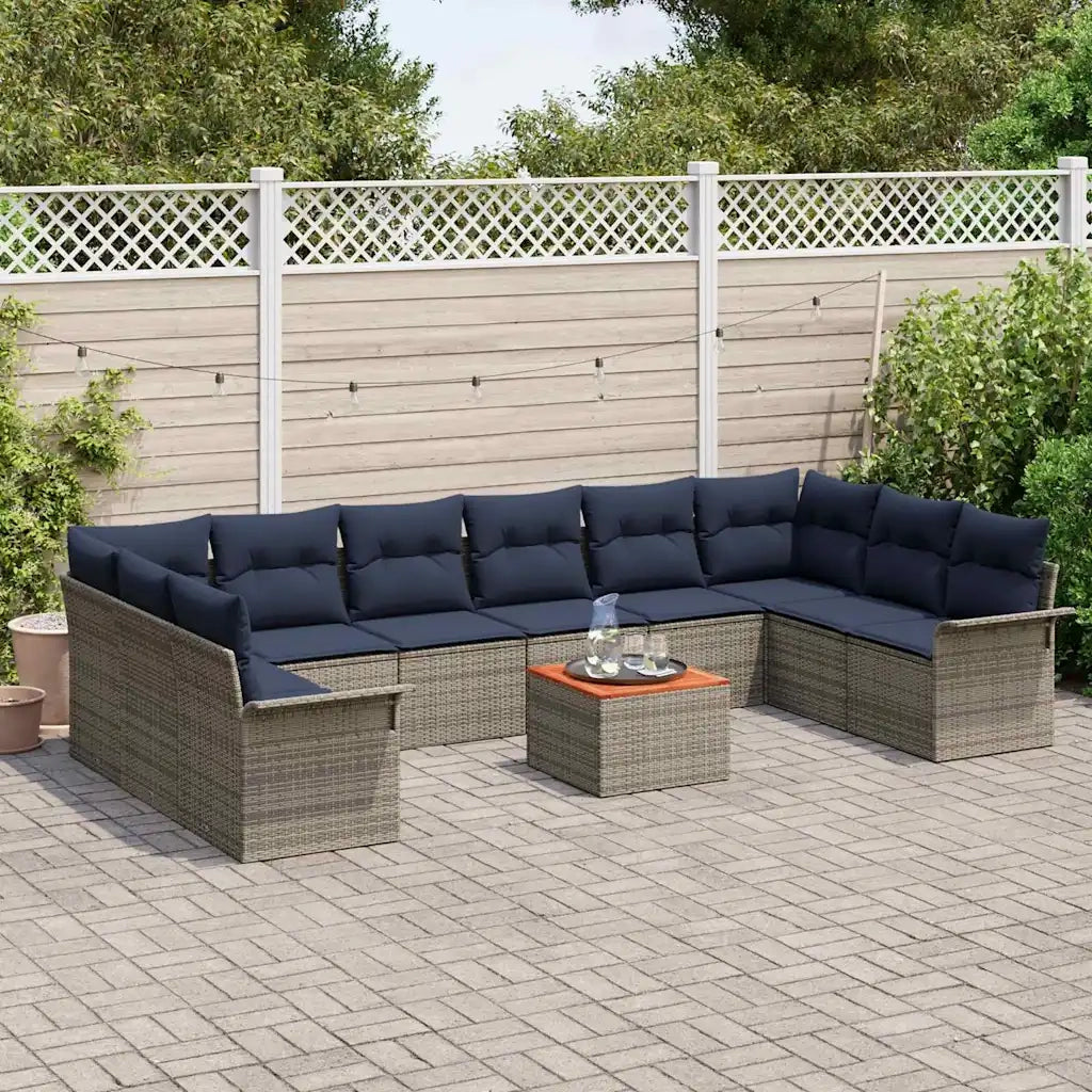 Set Divano da Giardino con cuscino 11 pcs Grigio polyrattan 3347381