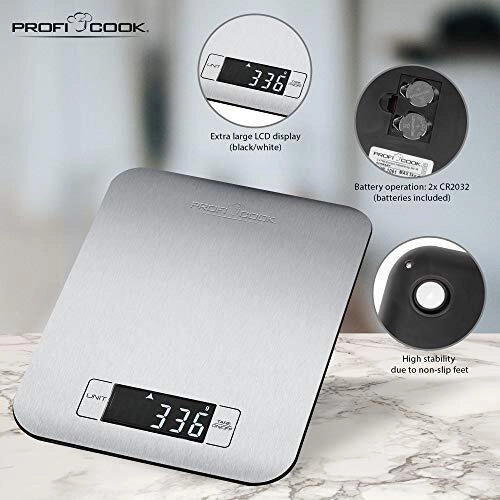 ProfiCook PC-KW 1061 Nero, Acciaio inossidabile Rettangolo Bilancia da cucina elettronica