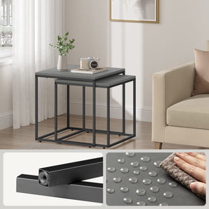 Set di 2 tavolini da caffè quadrati Valora | Piano in cemento con struttura in acciaio nero