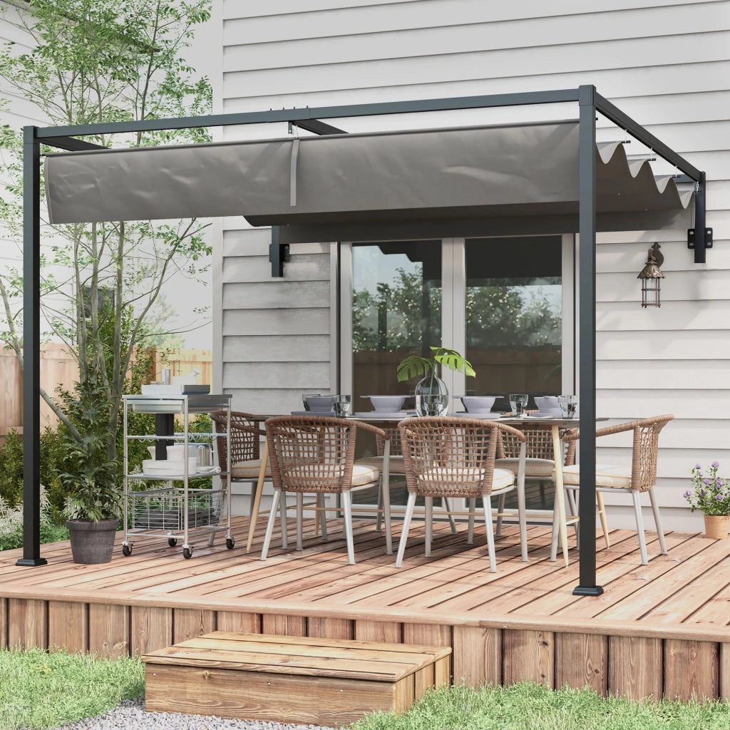 Pergola Gazebo 3x4 m ¨C Zephmum ¨C Grigio Acciaio Poliestere Tettuccio Retrattile