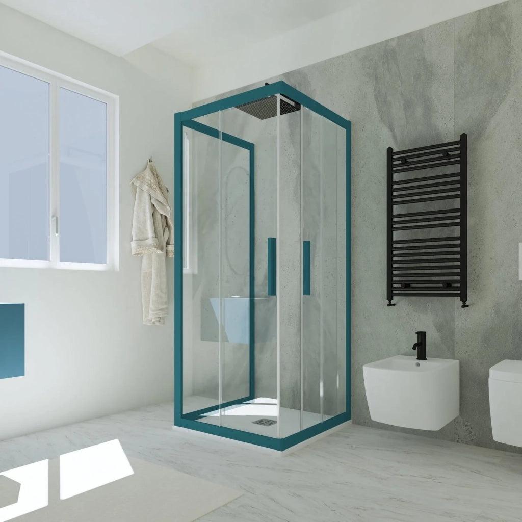 Box doccia 3 lati scorrevole 75x90x75 CM H 200 Vetro Trasparente Profilo Verde Night Watch mod. Kolors Trio