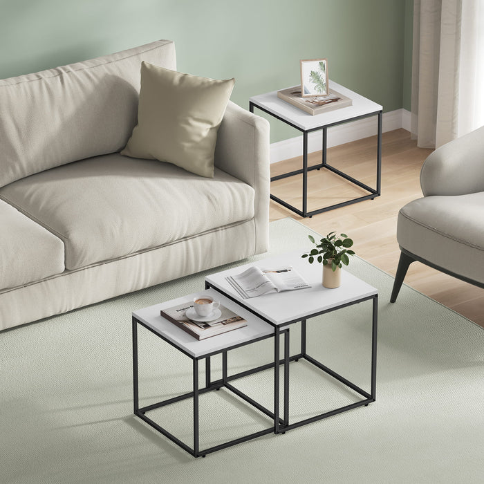 Set di 2 tavolini da caffè quadrati Valora | Piano bianco con struttura in acciaio nero