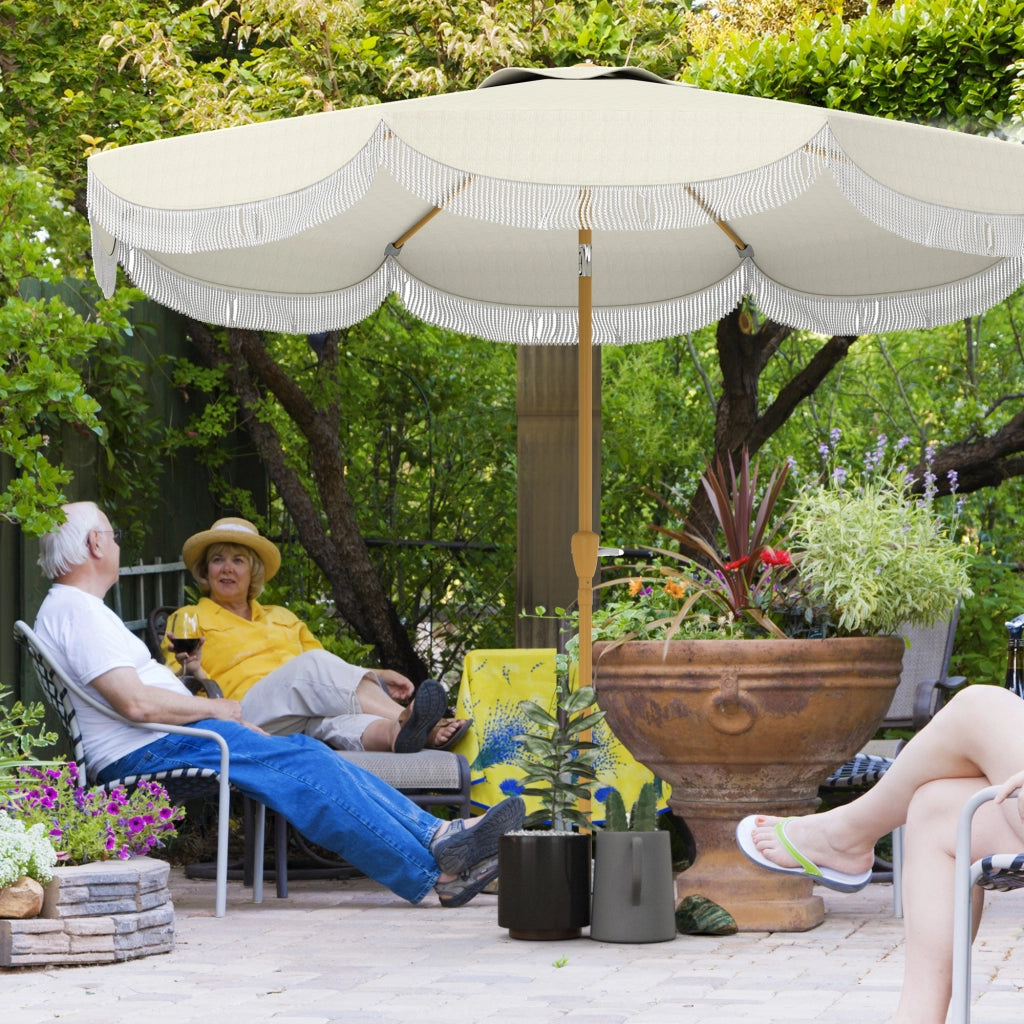 Ombrellone da Giardino Rotondo ¨C zephmum ¨C Beige, Metallo e Poliestere, 270x240 cm