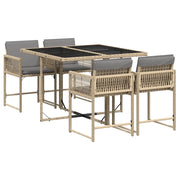 Set Pranzo da Giardino 5 pz | Set Salotto da Giardino con Cuscini Beige Misto Polyrattan