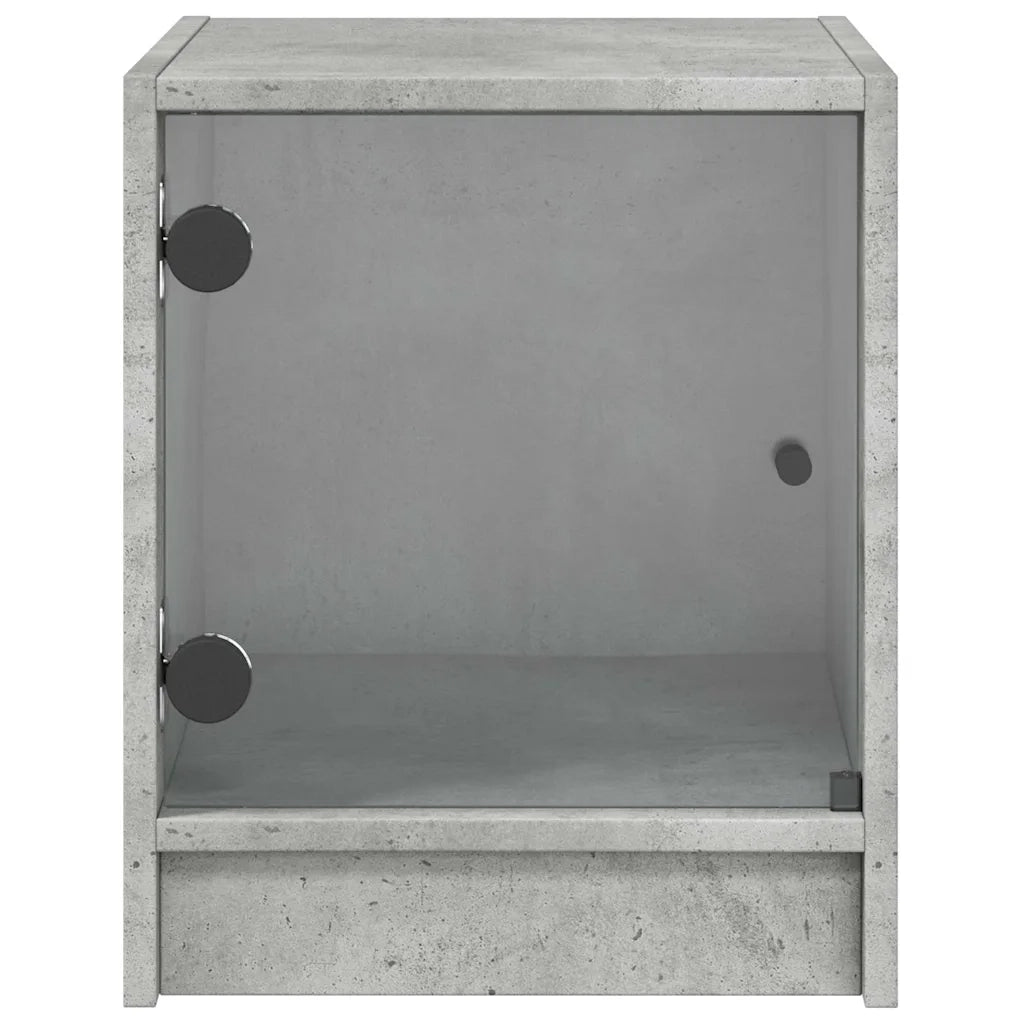 Comodini con Ante in Vetro 2pz-Set di 2 Tavolino da notte Grigio Cemento 35x37x42 cm