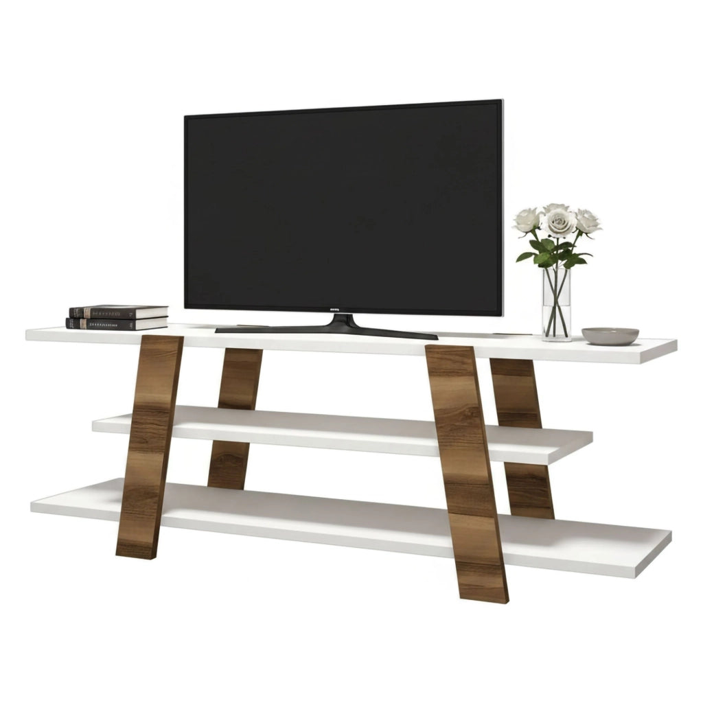 Mobile porta TV Bellagio, Credenza da soggiorno, Armadio basso per TV, Base parete attrezzata, 120x34h42 cm, Noce e Bianco