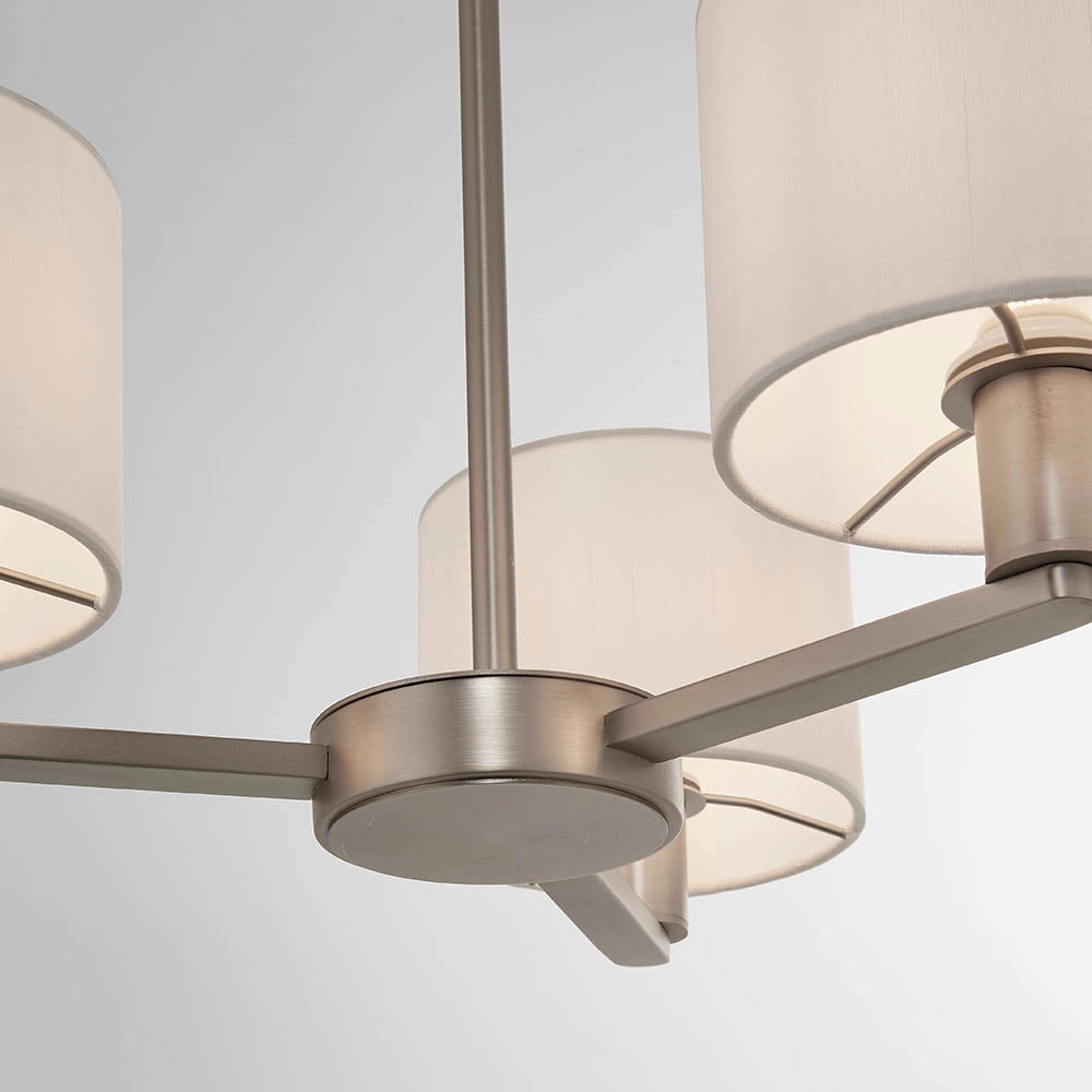 Lampadario 3 luci nichel opaco, paralumi bianco E14