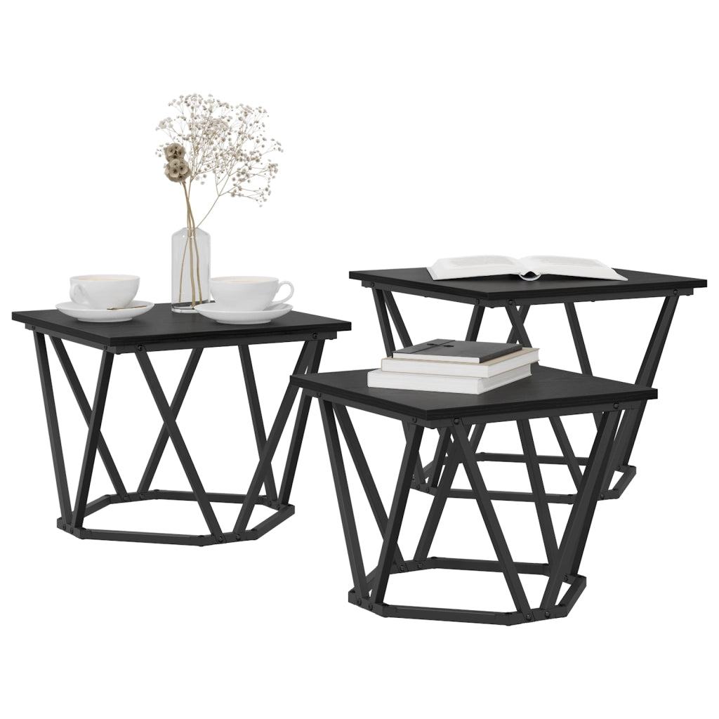 Tavolini 3 pz Nero Rovere Legno Ingegnerizzato