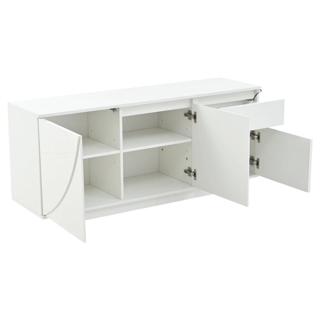 Credenza con 3 ante; 1 cassetto e LED - per soggiorno - in MDF - 140×40×60 cm - bianco