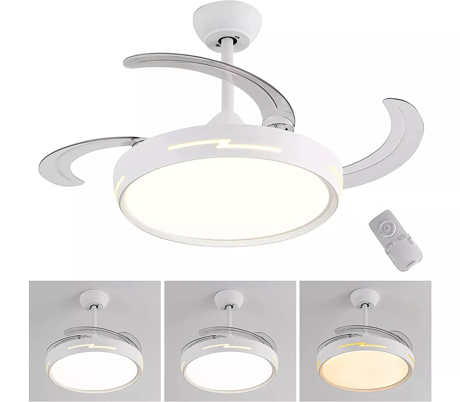 Ventilatore Da Soffitto Con Luce Pale Scomparsa 72W Lampadario Sospensione con Telecomando incluso Regolabile 3000K 4000K 6500K