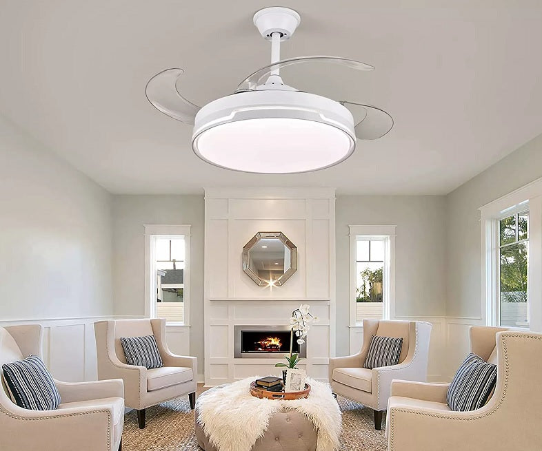 Ventilatore Da Soffitto Con Luce Pale Scomparsa 72W Lampadario Sospensione con Telecomando incluso Regolabile 3000K 4000K 6500K