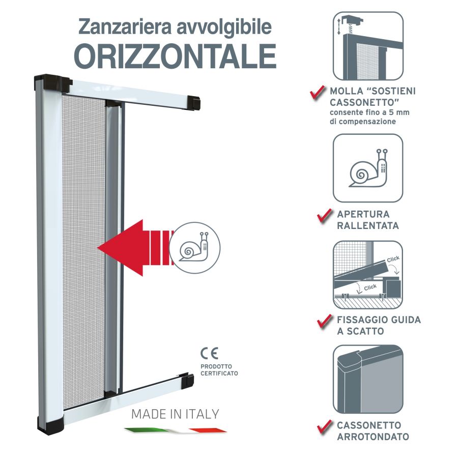 ZANZARIERA 160 X 250 ORIZZONTALE COLORE BIANCO RAL 9010 MODELLO ROTO