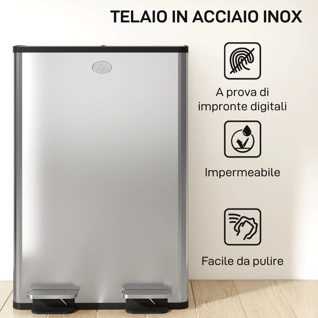Cestino per la Raccolta Differenziata 28L ¨C Zephmum ¨C Acciaio Inox, Argento, 45.8x36x67.6 cm
