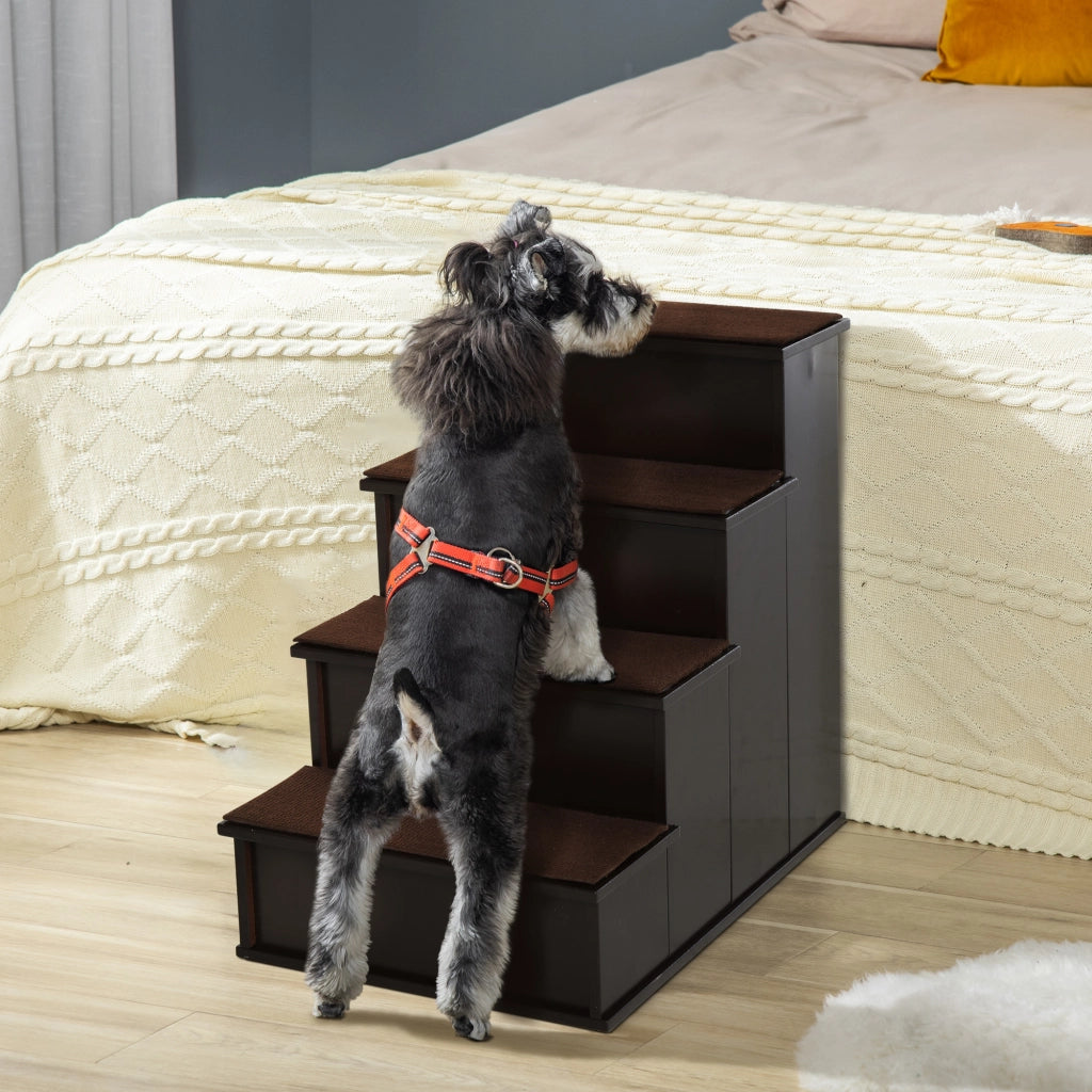 Scaletta per Cani e Gatti a 4 Scalini con Cuscini in Peluche Rimovibili, 40x59x54.2 cm, Marrone