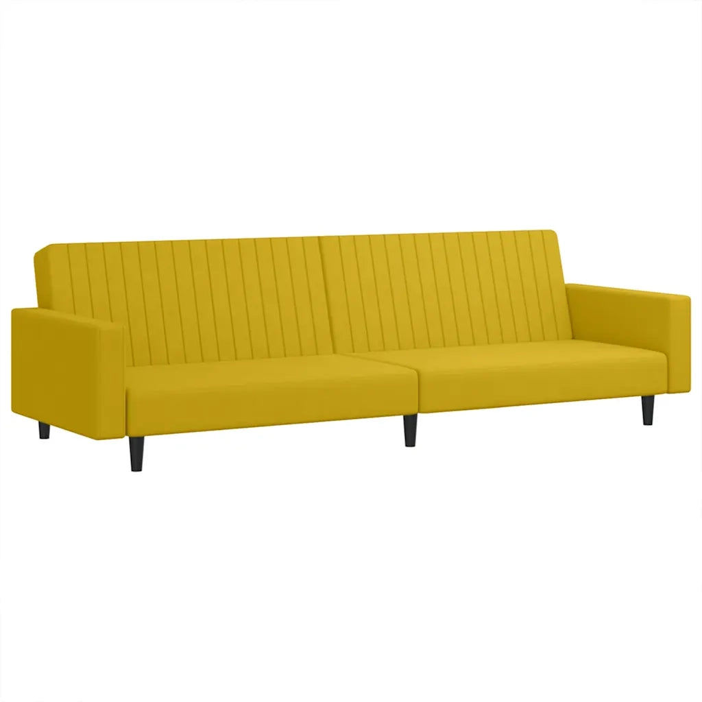 Divano Letto a 2 Posti Giallo in Velluto 375944