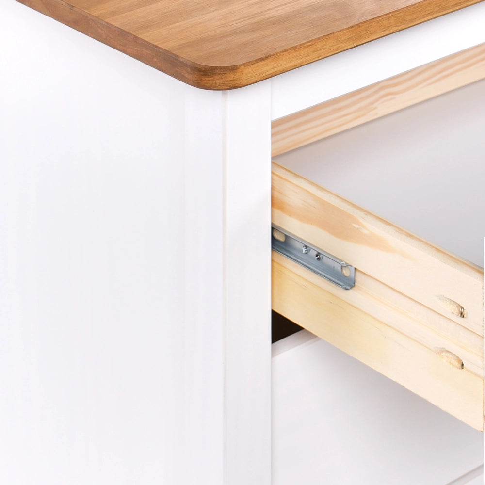 Credenza bianca a 5 cassetti con ripiano in legno in stile scandinavo