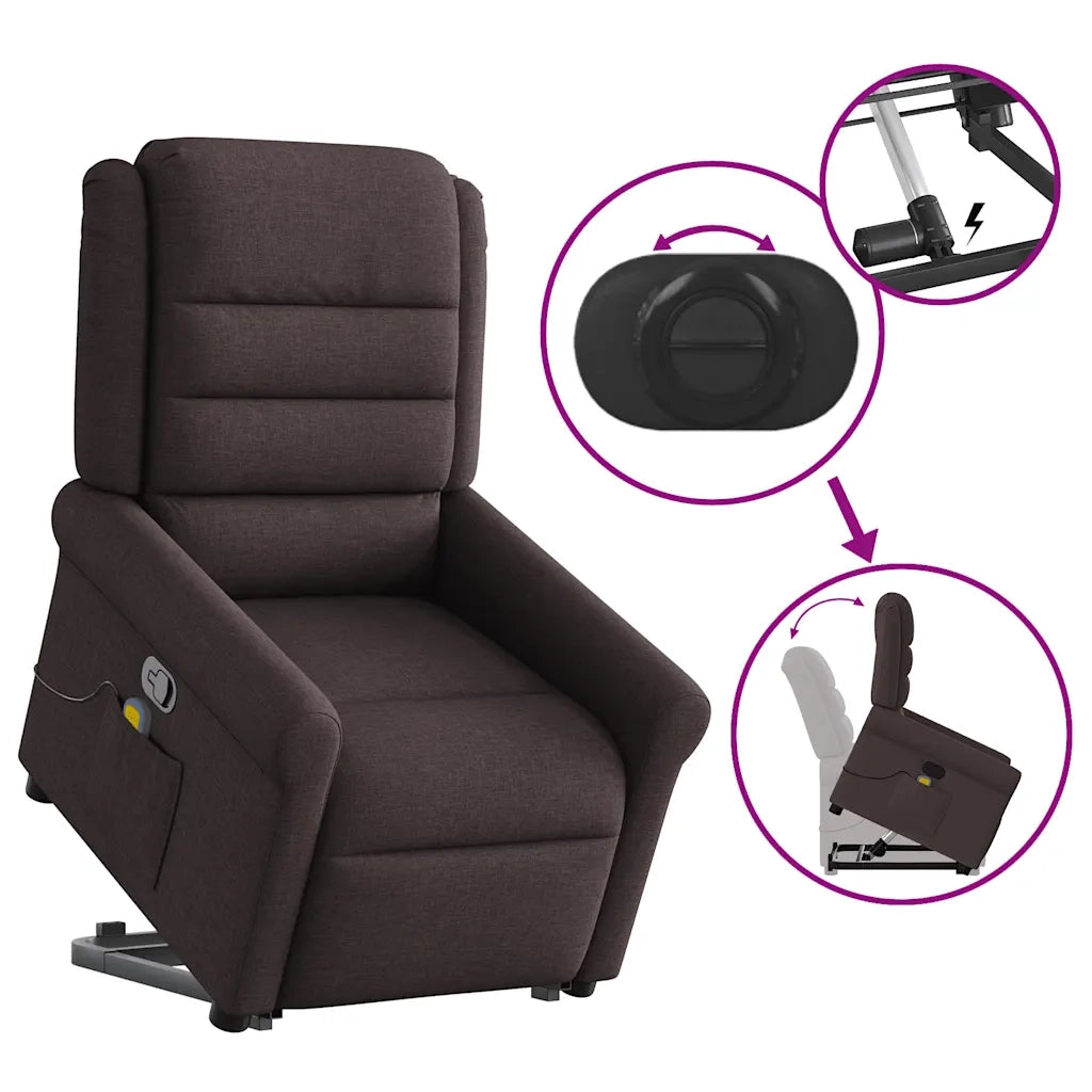 vidaXL Poltrona Alzapersona Massaggi Reclinabile Marrone Scuro Tessuto