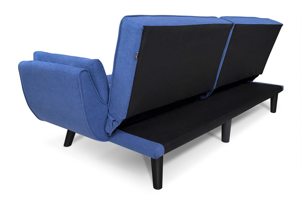 Divano letto clic clac in tessuto vellutato blu piede nero - divano 3 posti - Ambra - DL-AM07FBC-PLN