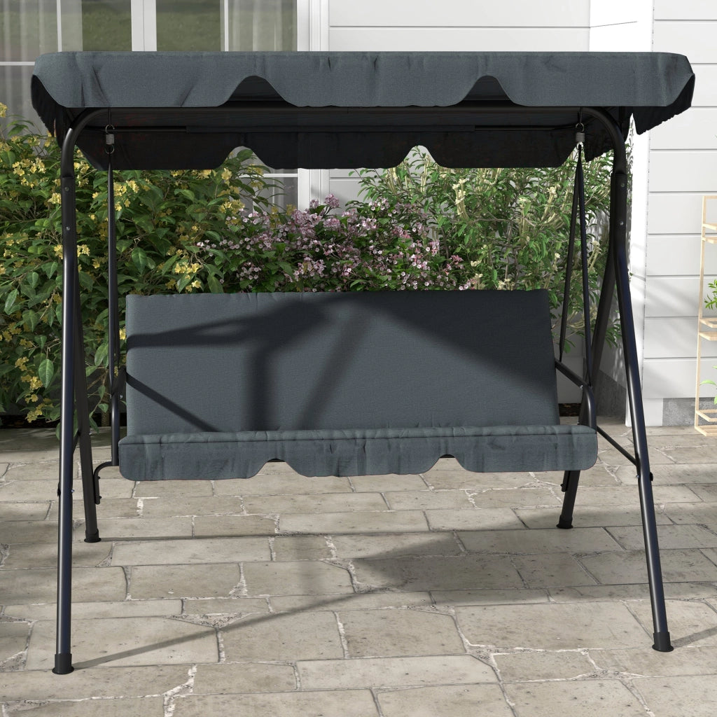 Dondolo 3 Posti con Tettuccio Regolabile 172x110x153 cm in Acciaio e Poliestere Grigio