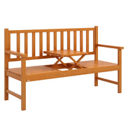 Panchina da Giardino con Tavolino Centrale Sollevabile e Braccioli, in Legno, 153x56x91 cm, Marrone Chiaro