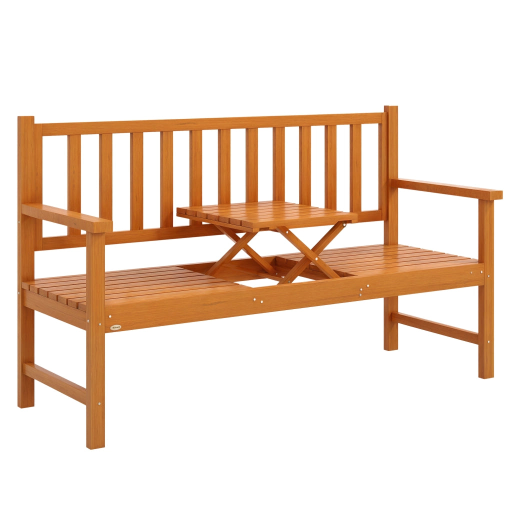 Panchina da Giardino con Tavolino Centrale Sollevabile e Braccioli, in Legno, 153x56x91 cm, Marrone Chiaro