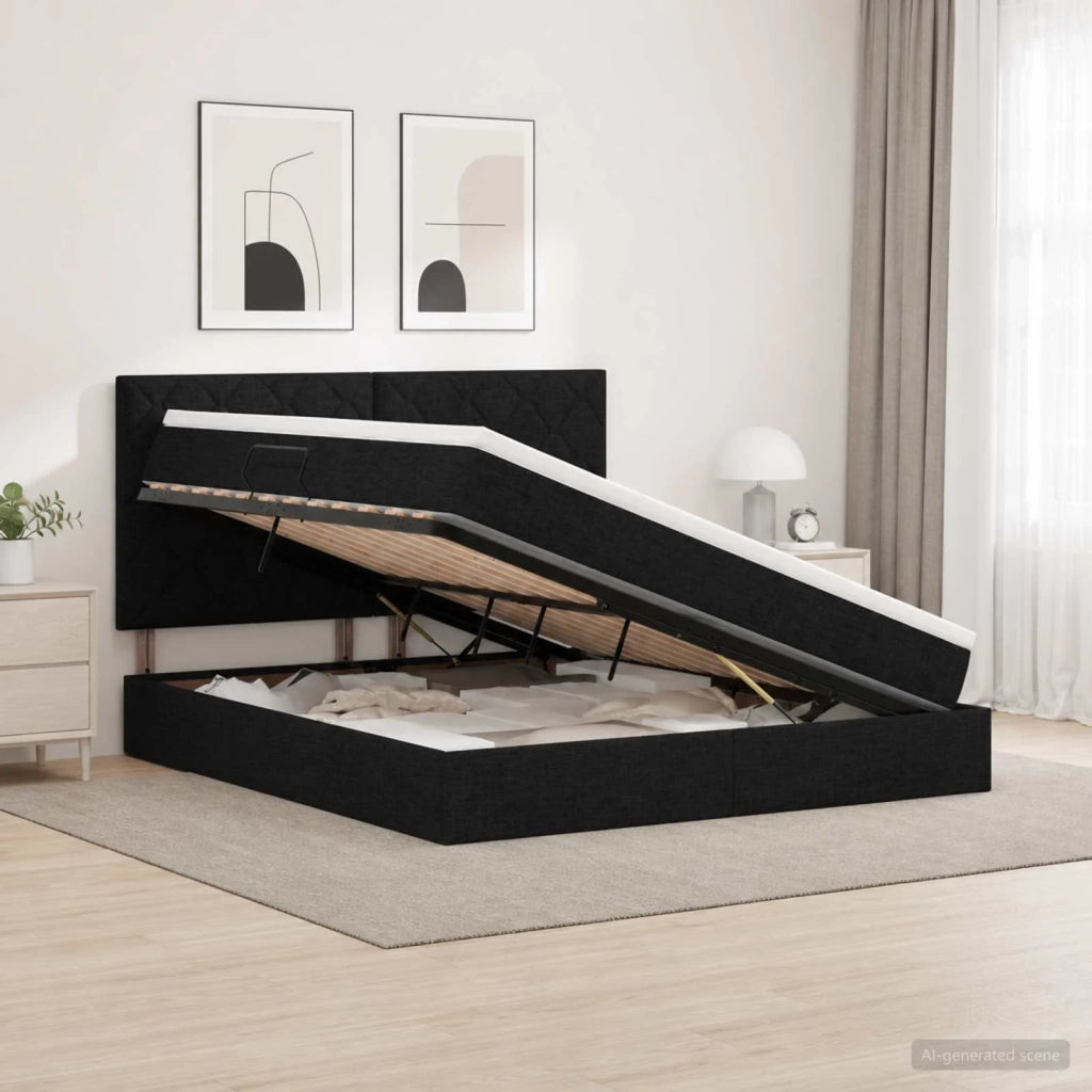 Letto con contenitore e materasso Nero 140 x 190 cm Tessuto 3459566